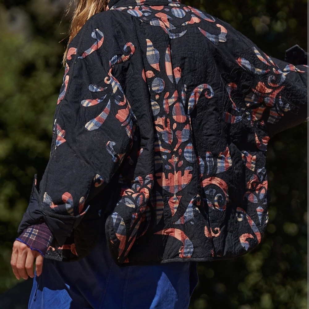 FP Movement by Free People Black and Orange Patterned Puffer Jacket